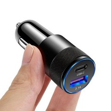 차량용 시거잭 충전기 유형 C USB 자동차 PD 20W 3.1A 빠른 전원 어댑터 아이폰 호환 샤오미 레드미 포코 삼성 화웨이 아너 OPPO, 01 Black