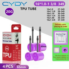 CYDY 자전거 TPU 내부 튜브 16 인치349 16x1.0 1 1/8 1.10 1 1/40 1 3/8 인치 밸브 45mm/65mm 타이어 카메, 01 16", 01 Presta 밸브, 02 CYDY 349 65mm 4PC