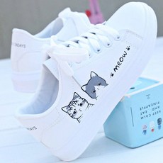 여성 귀여운 고양이 프린트 캐주얼 운동화 편안한 캐주얼 슈즈 zy