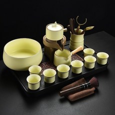 懶人石磨茶具套裝 家用自動功夫泡茶神器, 1個, 13頭坤器米黃汝窯石磨茶具（茶洗）+