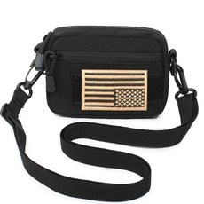 Tactical 소형 EDC 벨트 파우치 미니 툴 크로스바디 백 유틸리티 슬링 숄더 백팩 15cm x 10cm(5.9인치 x 3.9인치) 다기능 허리 팩 여행 하이킹용 블랙., 블랙