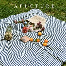 준하마켓 프렌치피크닉매트 돗자리 린넨피크닉매트, 1개, 100x70cm, 블루 스트라이프