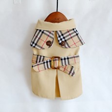 포아틀리에 강아지 체크 트렌치 코트 베이지 망토형, 1개, 베이지색