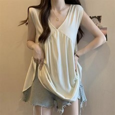 大尺碼 V領 無袖上衣 夏季薄款 顯瘦褶皺背心女