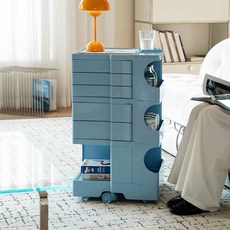 [리비니아] 바비 모듈형 스타일 320형 트롤리 이동식 수납장 다용도 정리함 바퀴형 6Colors, 스카이블루, 4단