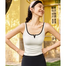 QUEEN YOGA瑜伽服大挖背撞色設計一體杯運動瑜伽背心（固定一體杯）