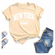 여성용 New York Since 1788 레터 프린트 티셔츠 (US 알파 미디엄 레귤러 레귤러 컬러 B), 색상 B