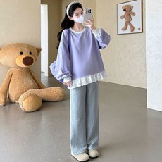 가을 겨울 임산부 상하복 패치워크 임부복 맨투맨 + 와이드 팬츠 투피스 패션 임부 상하세트 YSQ