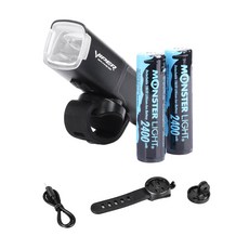 MONSTER LIGHT Viper充電式自行車燈前燈 C型充電電池2個 Garmin支架固定 GoPro支架包含, 混色