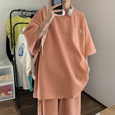 【潮牌華夫格】運動套裝 男裝兩件套 短袖T恤 短褲 夏季套裝 韓版港風 ins潮流 情侶款 休閒運動 透氣舒適