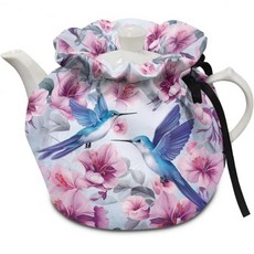 장미 프린트 티 코지 주방 티포트 먼지 커버 아침 식사 워머 액세서리 가정용 테이블 장식 커지 호텔 레스토랑 티파티용, 벌새 꽃무늬