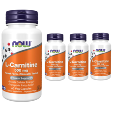 NOW Foods 左旋肉鹼500mg素食膠囊, 60顆, 4罐