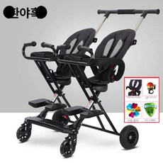 달과6펜스 쌍둥이트라이크 유모차 쌍둥이 용 경량 접이식 손수레 의자 겸용, 블랙+대형 타이어 2인용, 1개