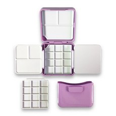 휴대용 여행용 어반스케치 24색 수채화 과슈 미니 팔레트 & 물통 세트, 1개, 꽃분홍