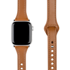 모할랩 애플워치 3/4/5/6/7/8/SE 호환 슬림 단추 가죽 스트랩 + 보호필름 1p 세트, 01브라운, 44mm