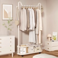 YAPOGI 가정용 2단 수납 가능 이동식 행거, 화이트