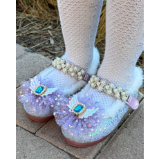 FROMBEBE 여아용 헬레나 진주 LED 글리터 플랫 털구두