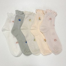 孕婦荷葉邊刺繡襪, 5雙