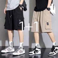 1+1 남자 카고 반바지 스포츠 빅사이즈 캐주얼 5부 바지 트레이닝 반바지