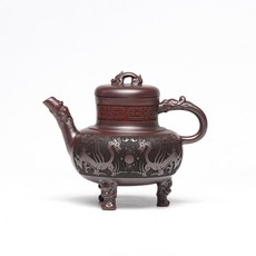 原礦古紅泥三足鼎經典紫砂茶壺, 1個, 1L, 古紅泥:如圖所示