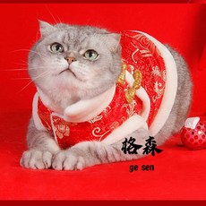 格森 貓咪新年禮服 狗狗中國風唐裝外套 寵物復古紅色節日拜年服, 紅,S, 1個
