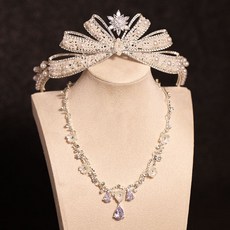 화려한 왕관머리띠 생일파티 졸업앨범 헤어 제주 스냅 악세사리 셀프웨딩 스냅촬영 헤어소품, 1개, 황관+장미 목걸이