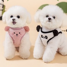 까미네 소중형견 겨울옷 강아지 하네스 귀여운 판다 조끼 하네스 리더줄 세트, 1개, 핑크