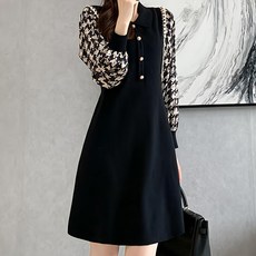 POPLAR NC 格紋針織連身裙, 黑色