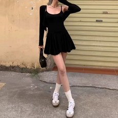천하오 여성 심플 긴팔카디건 슬림핏 끈나시원피스 투피스 GX547