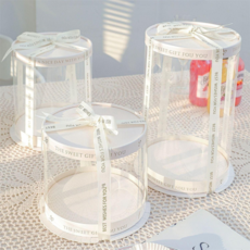 베이커리 원형 투명 떡 포장 10인치 아크릴 단층 카페 케이크 박스 30x30x18, 다크그레이 5세트