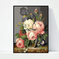 【TangZhen】유화그리기 유화그리기세트 디지털 유화 diy 남자 여자 아이 수제 창의 심플한 리넨 만화 색칠 방 거실 색칠 장식 그림, 208 요염하다, 40*50cm 내장 2.5 두께(색천), 1개