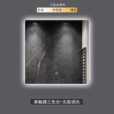 浴室智能鏡 簡約方形發光化妝鏡 高清防爆除霧LED三色光浴鏡 廁所衛生間掛墻鏡子, B款正光 單觸摸+三色光+無極調光,50cm