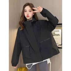 外套 女 防風外套 工裝保暖外套 衝鋒衣 三合一機能外套秋大口袋連帽開衫工裝夾克衫韓版上衣時尚寬鬆風衣長袖外