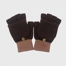 體溫魔術師丨MIT台灣製 皮標辮紋半指釣魚手套 中性保暖包套手套 秋冬戶外必備, 咖啡, 1個