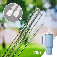 메리엘로 1.18L 30cm 유리빨대 스탠리 텀블러 호환 2P+세척솔1P+실리콘커버2P 1세트, 1개