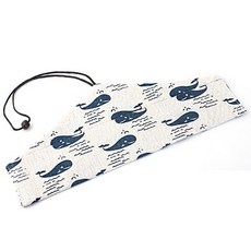 卡卡吸管可用（橫式）棉麻餐具收納袋/環保吸管收納袋/收納束袋/餐具布套（一入）, 1個, 藍色鯨魚款, 藍色鯨魚款