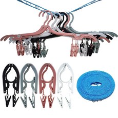 105218 클립이 있는 접이식 여행용 행거 12개 휴대용 빨랫줄이 옷걸이 크루즈 캠핑 여행 필수품 및 액세서리 - 블랙 화이트 멀티컬러 13피스 세트, 105218 클립이 있는 접이식 여행용 행거 12개,