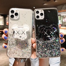 리얼몰X맨 투명 곰돌이 글리터 펄 TPU 케이스