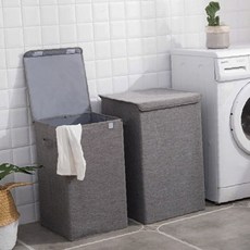 세탁실 욕실 패브릭 분리 수거함 뚜껑 달린 의류 보관함 접었다 펼치는 구조 이동, 베이지 대