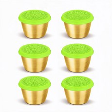 엘리펀트 304 스테인리스 골드 소스컵 6P 세트 - 70ml 단색 동그라미 무늬 실리콘뚜껑 밀폐 소분용 양념통, 프레시 라임 그린, 6개
