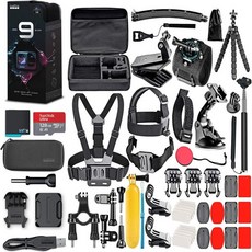 GoPro HERO9 블랙 - 전면 LCD 터치 후면 스크린 5K 비디오 20MP 사진 1080p 라이브 스트리밍 안정화 128GB 카드 및 50피스 액세서리 키트가 포함된 방