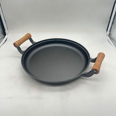 鑄鐵平底木柄家用煎餅鍋加厚烙餅鏊子攤煎餅果子工具手抓餅鍋湯鍋－, 1個, 30cm雙耳木柄淺沿鏊子
