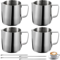 호마이슨 밀크 프로팅 피처 4개 12온스 스테인리스 에스프레소 스팀 12개 니들이 포함된 스티머 컵 프로더 저그 에스프레소 라떼 아트 차이 카푸치노 핫 초콜릿