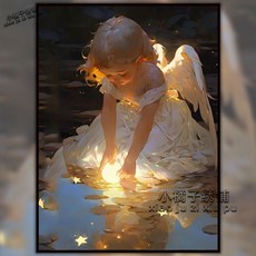 DIY手工兒童鑽石貼畫 發光天使女孩 滿鉆十字繡 簡單易學 鑽石畫, 發光天使女孩,十字繡中格三股-40x50cm, 1個