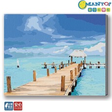 MANTO!數字油畫 大尺寸50x65cm 釘好內框 櫻花富士山風景 居家裝飾 療癒繪畫, 碧海藍天, 1套