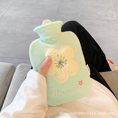 귀여운 털실 온수병 소녀 발 온열 주입식 온수병 침대 전용 대형 물 주입 손 온열기, 연한 녹색-500ml