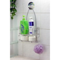 台灣製造 免鑽孔不鏽鋼浴室三層吊架 最高抗鏽置物架 瓶罐架 沐浴乳架 浴室收納架 無痕貼片, 1個, 雙層, 不鏽鋼本色