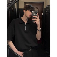 BASIC 韓系Clean fit拉鍊POLO短袖上衣