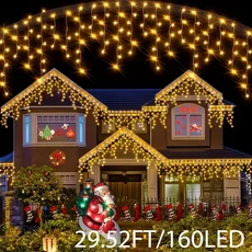 태양광 야외 고드름 조명 8가지 모드 축제 크리스마스 처마 장식 LED 파티 웨딩용, 01 Warm White 29.52FT