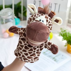 손 인형 장난감 동물 세트 복화술 입 공연 동물인형, 25cm, 기린, 1개